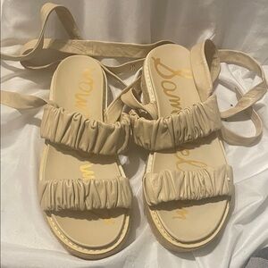 Sam Edelman Women's Cream Ruched Lace-Up Sandals